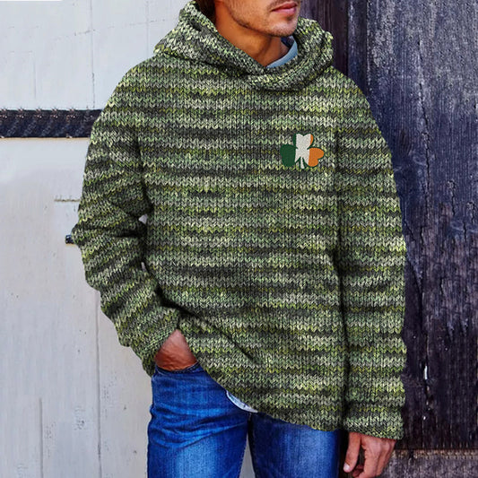 Men's Irish Shamrock Embroidery Art Cozy Hooded Sweater artswardrobe