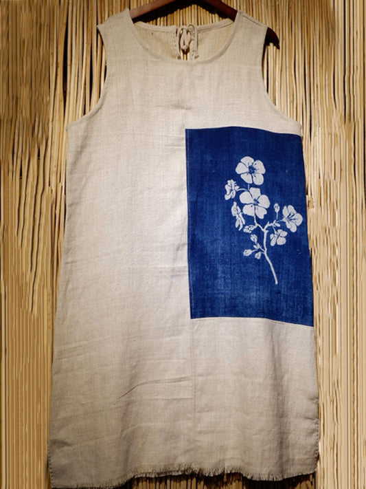 Japanese Cherry Blossom Pattern Tie-dye Linen Dress artswardrobe