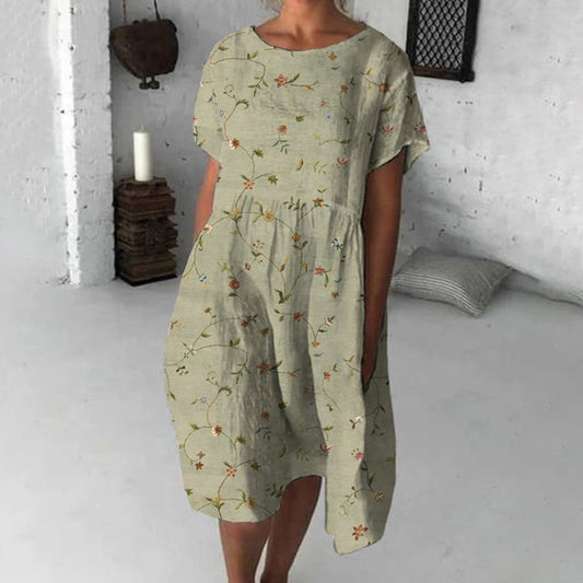 Retro Floral Art Flowy Midi Dress artswardrobe