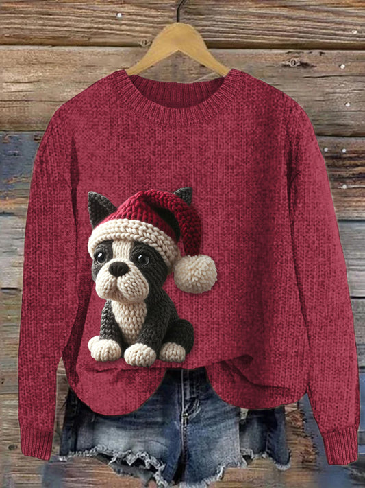 Comstylish Boston Terrier Dog Crochet Art Cozy Knit Sweater