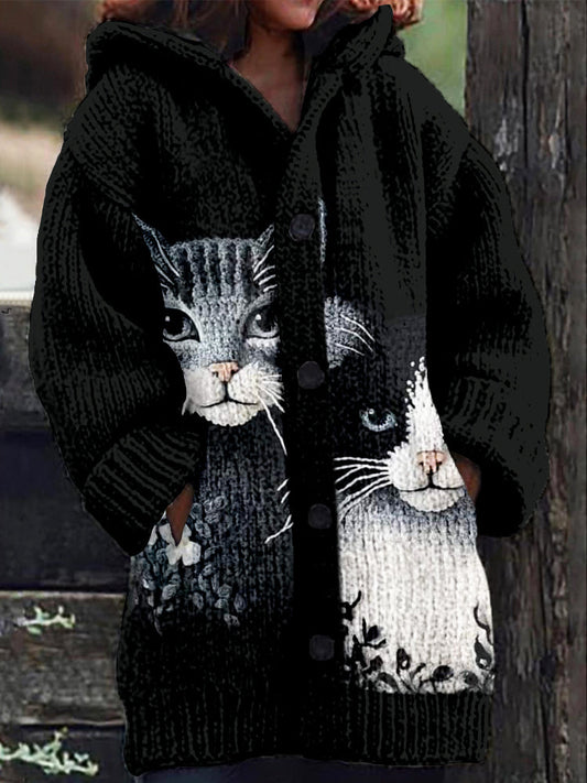 Lovely Cats Pattern Cozy Hooded Cardigan elevenforest