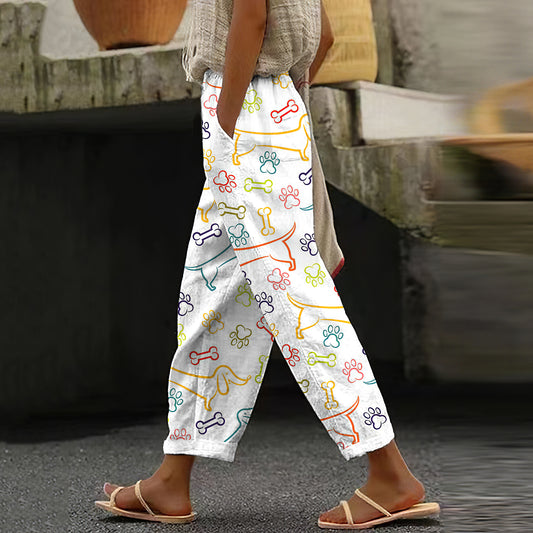 Women's Vintage Graffiti Dachshund Casual Pocket Pants artswardrobe