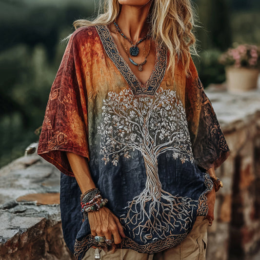 Comstylish Women's Viking Tribal Tree Of Life In Rainbow Art Casual Shirt