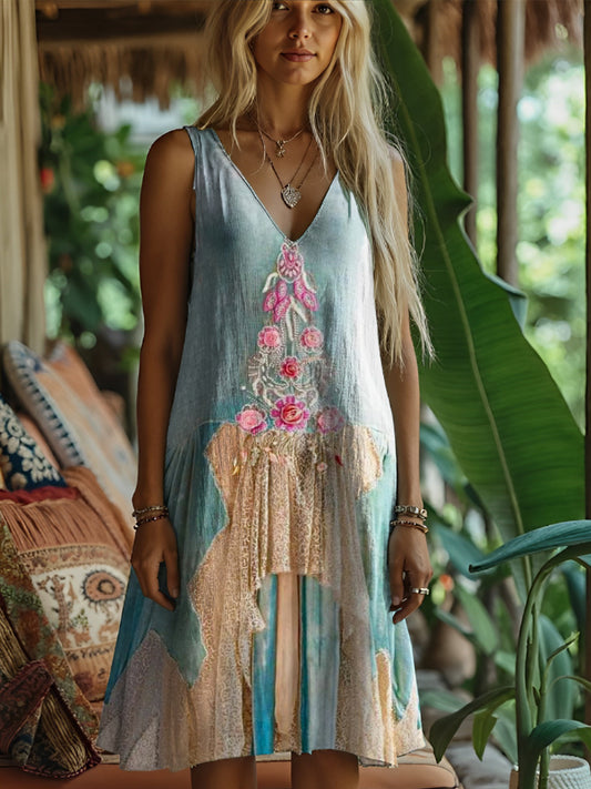 Boho Vintage Lace Patchwork Tank Dress artswardrobe