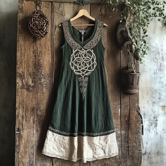 Vintage Viking Tree Of Life Art Linen V-neck Dre Ss artswardrobe