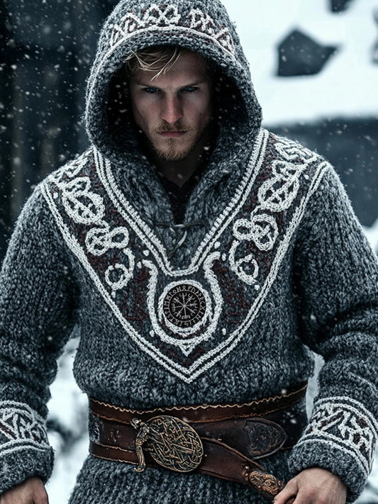 Men's Viking Inspired Embroidered Chunky Hooded Sweater elevenforest