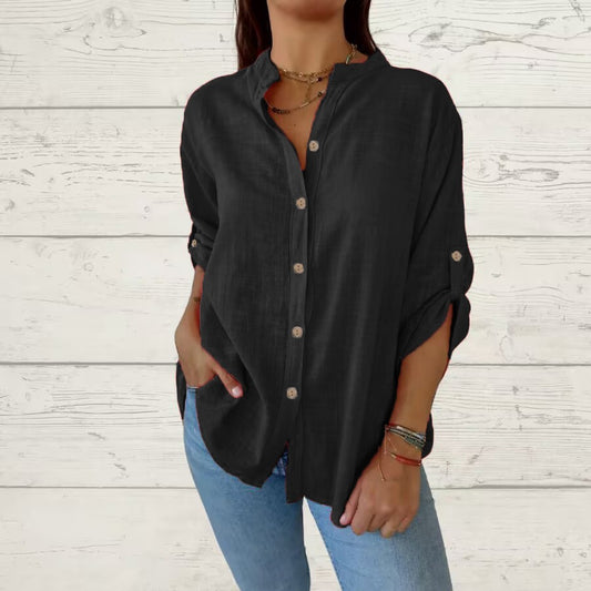Comstylish Vintage Solid Color Cotton And Linen Loose Long-sleeved Shirt