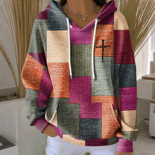 Comstylish Women's Retro Geometric Faith Print Long Sleeve Casual Hoodie