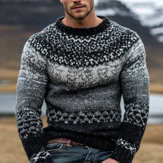Vintage Norwegian Knit Fair Isle Jacquard Crew Neck Sweater elevenforest