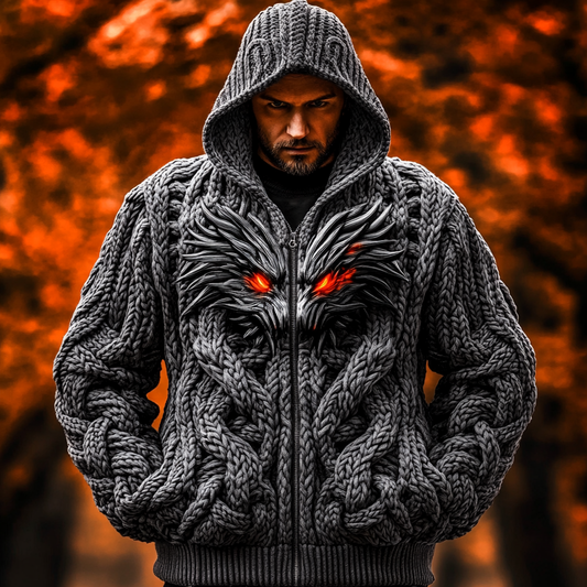 Men's Viking Dragon Style Celtic Thick Zip Hooded Sweater elevenforest