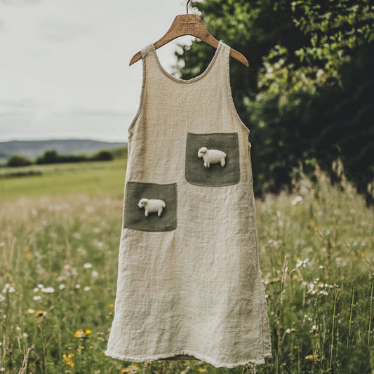 Women's Vintage Sheep Art Print Sleeveless Dress artswardrobe