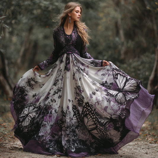 Comstylish Women's Vintage Classy Butterfly Wings Inspired Flowy Maxi Dress