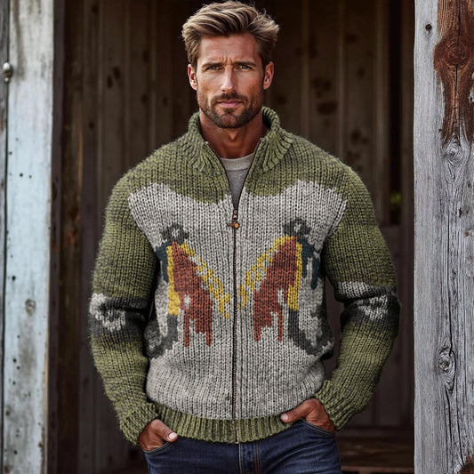 Men'S Outdoor Fisherman Jacquard Knit Zipper Sweater elevenforest