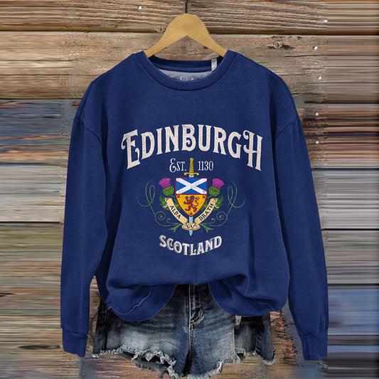 Comstylish Vintage Scotland Print Crew Neck Casual Sweatshirt