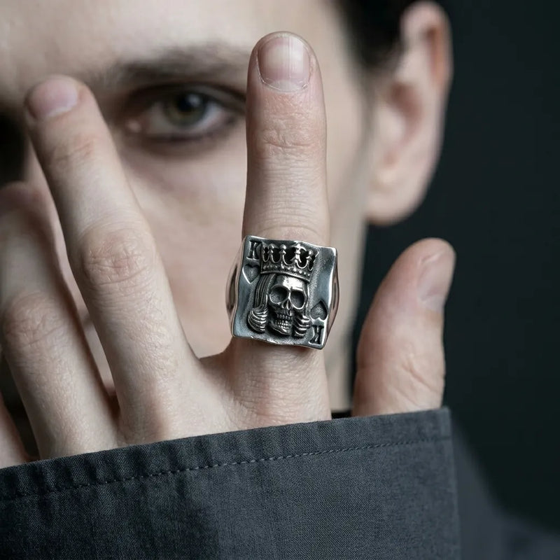 King of Spades Skull Playing Card Statement Ring