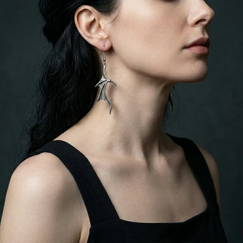 Midnight Dragon Talon Wing Drop Earrings