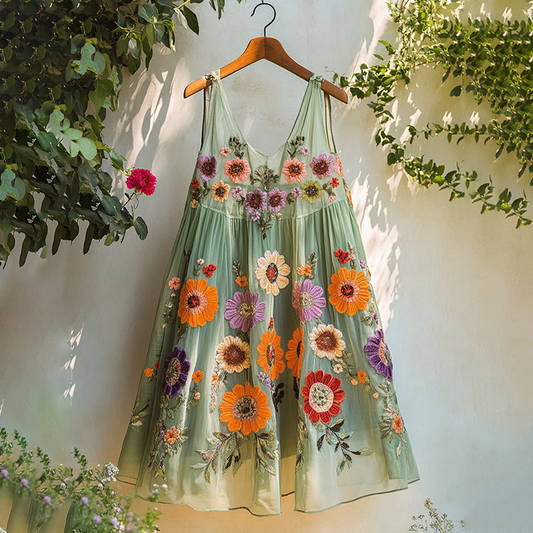 Vintage Bohemian Floral Embroidered Sleeveless Top artswardrobe