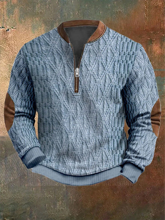 Men's Vintage Knit Print Zip-Up Sweatshirt elevenforest