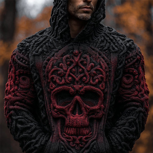 Men's Celtic Skull Viking Gradient Chunky Hooded Sweater elevenforest