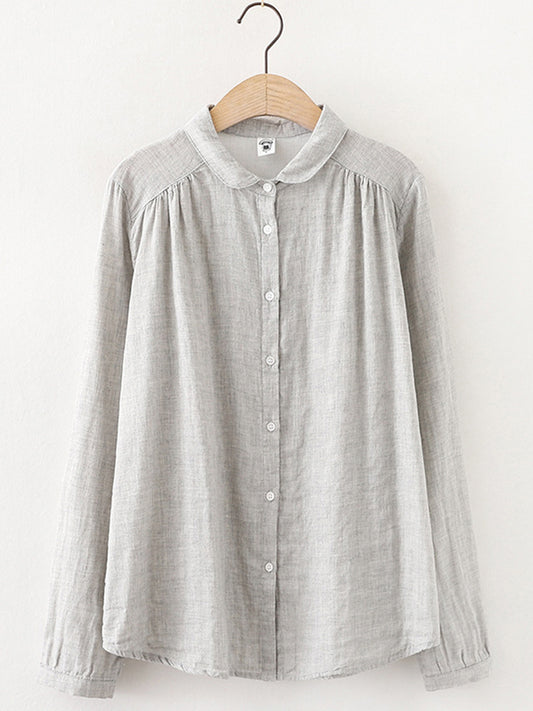 Comstylish Women's Vintage Simple Linen Blend Long Sleeve Shirt