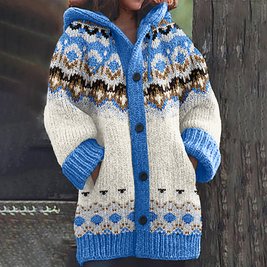 Vintage Icelandic Pattern Knitted Cardigan Sweater artswardrobe