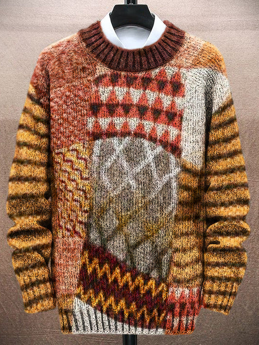 Vintage Geometric Patchwork Men's Knit Sweater artswardrobe