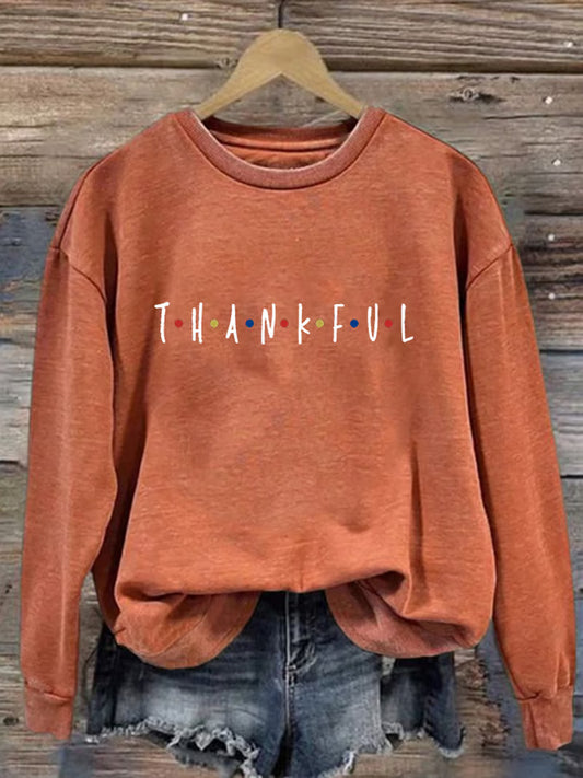 Comstylish Women's Thankful Print Casual Sweatshirt