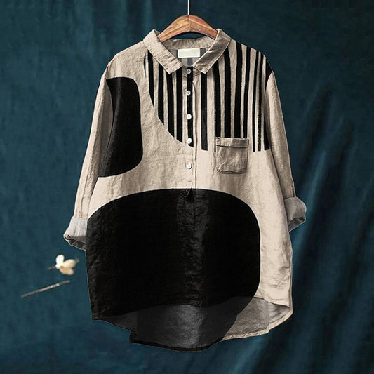Comstylish Striped Geometric Art Print Casual Shirt