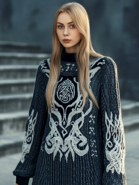 Vintage Tribe Totem Women's Crew Neck Long Sweater elevenforest