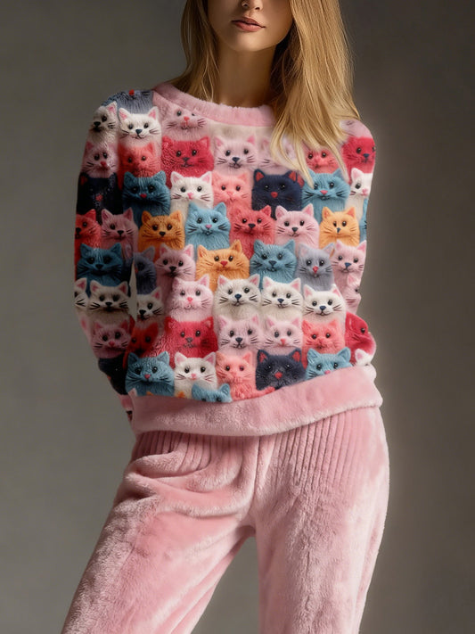 Comstylish Colorful Cute Cats Art Cozy Plush Sweatshirt