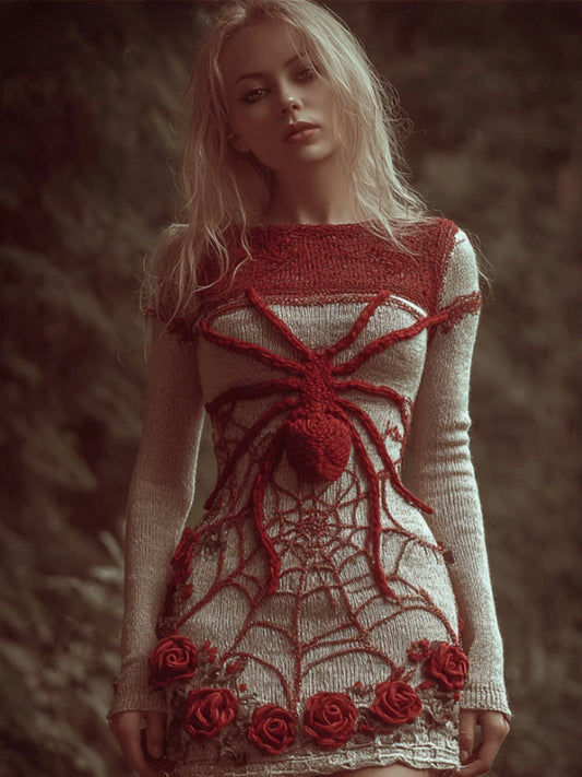 Women Halloween Spider And Red Rose Dress artswardrobe