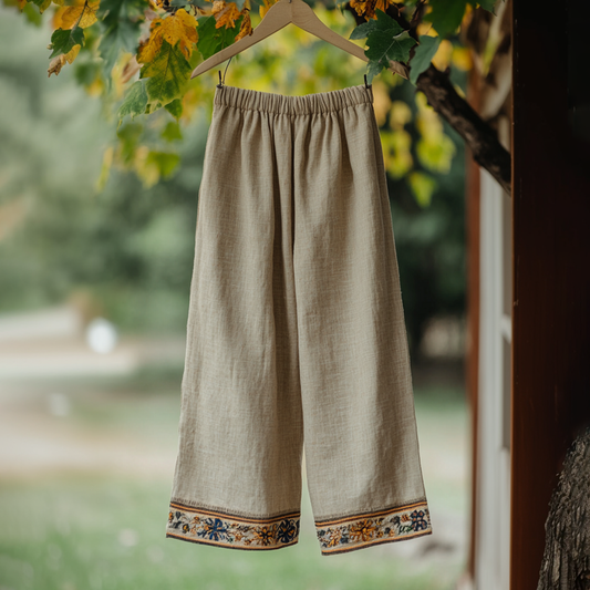 Simple Linen Blend Wide Leg Casual Pants artswardrobe