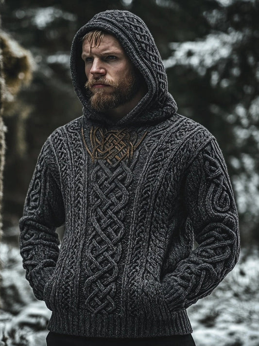 Men's Viking Inspired Celtic Jacquard Cozy Hooded Sweater elevenforest