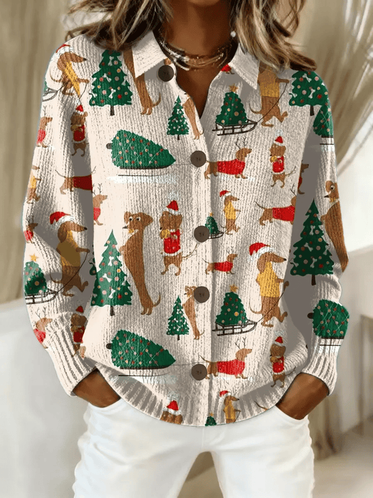 Women's Casual Printed Collared Knit Top 