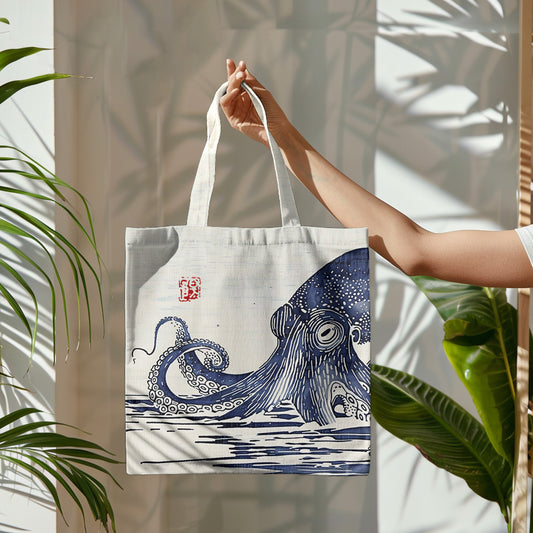 Comstylish Vintage Japanese Art Octopus Graphic Painting Art Canvas Bag