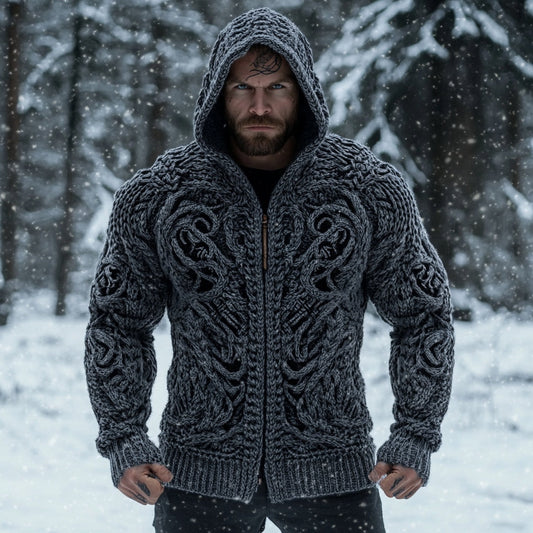 Viking Chunky Knit Jacquard Zip-up Hooded Sweater elevenforest