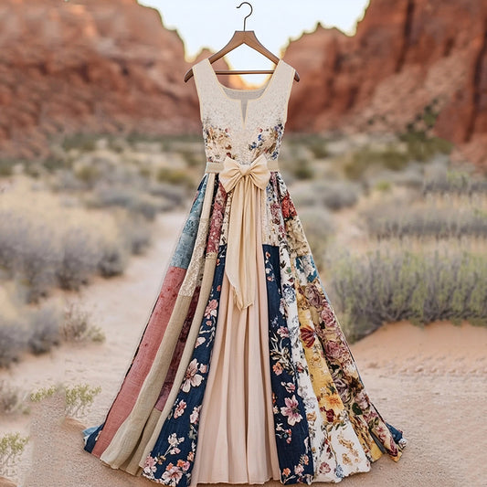 Women's Vintage Floral Art Comfy Linen Dress artswardrobe