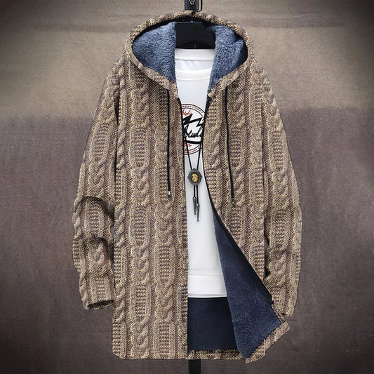 Men's Vintage Knitted Graphic Art Comfort Plush Hooded Coat elevenforest