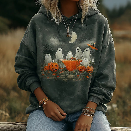 Comstylish Women's Vintage Halloween Ghost Party Graphic Casual Hoodie