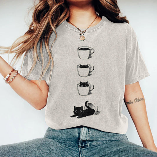 Abstract Creative Black Cats In Coffee Cup Art Print  T-shirt elevenforest