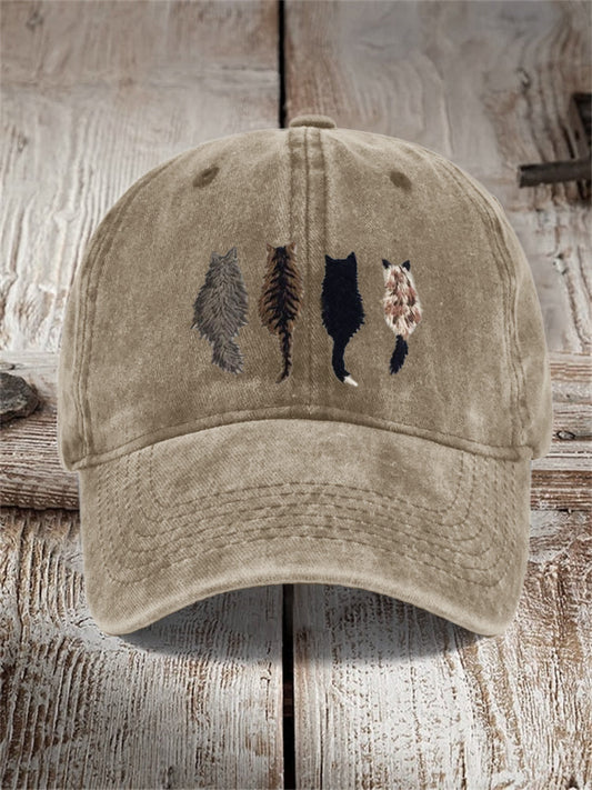 Cats Back View Embroidered Washed Cap elevenforest