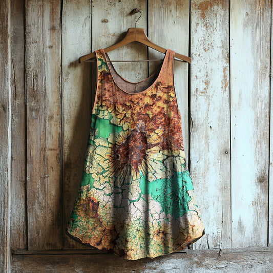 Rust Art Print Linen Blend Tank Top artswardrobe