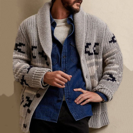 Men'S Retro Jacquard Knitted Art Button Cozy Knit Sweater artswardrobe