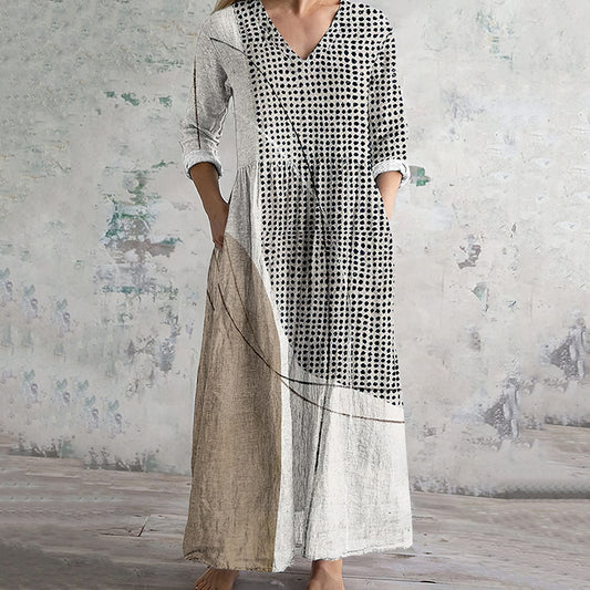 Vintage Abstract Geometry Art Women's Linen Dress artswardrobe