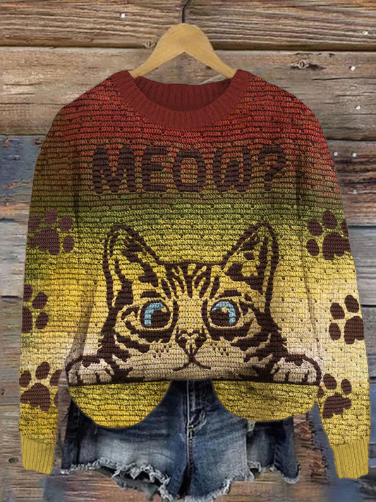 Meow Cat Gradient Women's Cozy Sweater elevenforest