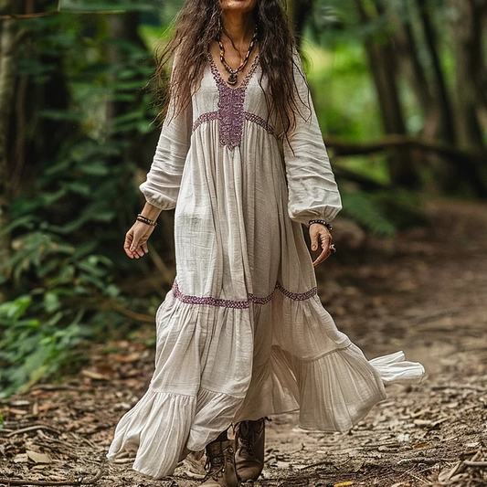 Vintage Linen Bohemian Loose Simple Maxi Long Dress artswardrobe