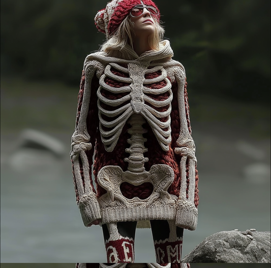 Halloween Human Anatomy Design Women's Knit Hooded Sweater artswardrobe