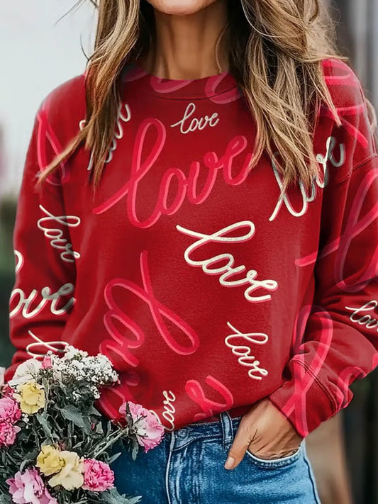Comstylish Women's Valentine‘s Day Heart Print Sweatshirt