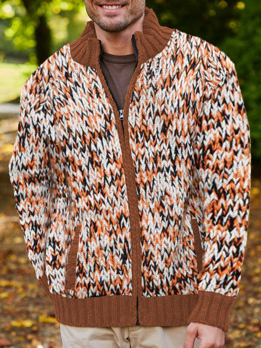 Vintage Mixed Color Chunky Knit Men's Zipper Sweater elevenforest