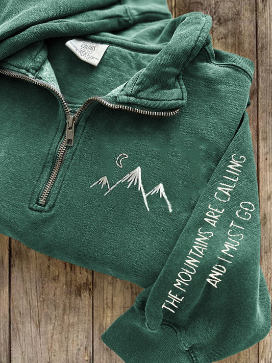 Comstylish The Mountains Are Calling And I Must Go Embroidered Zip Up Sweatshirt